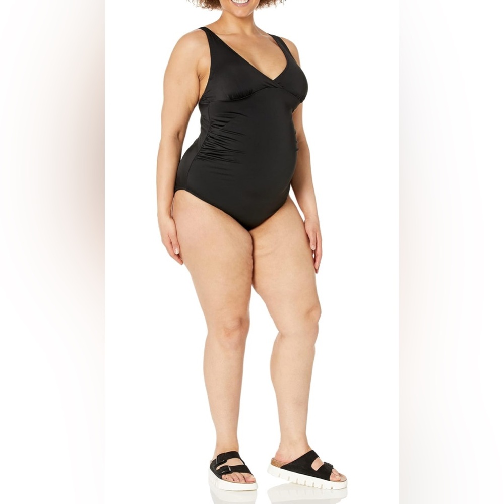 New: Women's black plunge neck Maternity Swimsuit/ v neck / one piece suit